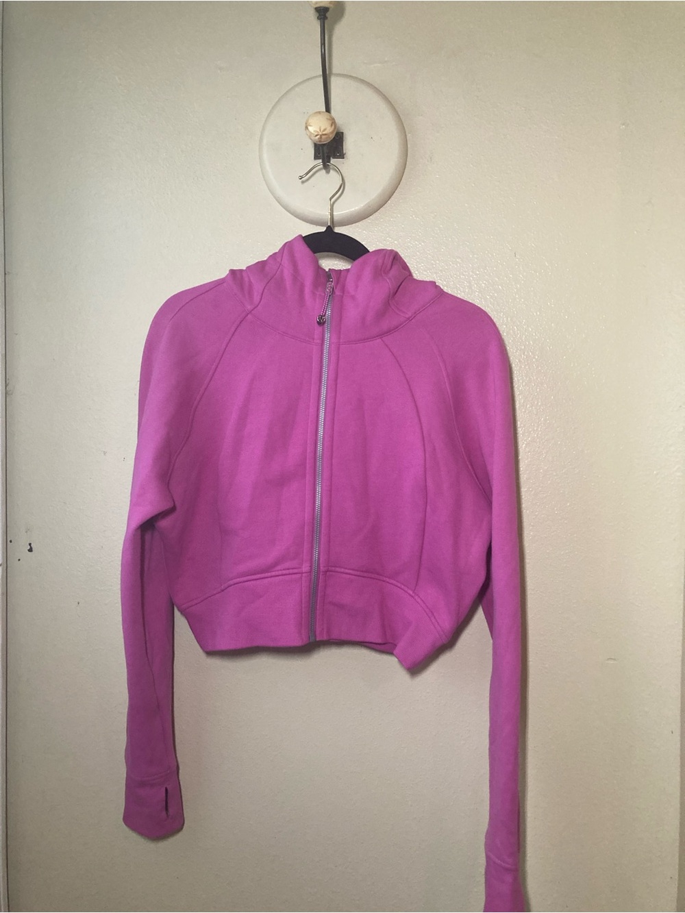 Like New Lululemon Cropped Pink Magenta Zip Full Zip Scuba Jacket With Hood